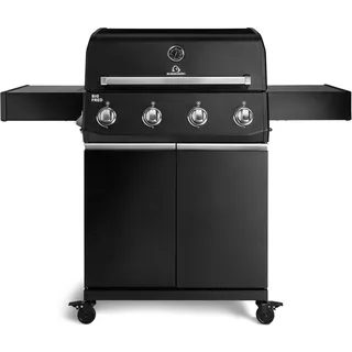 BURNHARD® Gasgrill 4-Brenner, 15 kW Leistung, 4 Edelstahlbrenner, Piezo-Zündung, große Grillfläche 70x41,5 cm, Edelstahlrost, für 15 Personen – Big FRED Base
