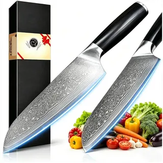KingLux Damastmesser Santokumesser Damast Küchenmesser Für Fleisch, Gemüse Und Fisch