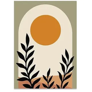 Abstrakte nordische Wandkunst im Boho-Stil, geometrische Linien, Sonne, Grün, einfaches HD-Öl auf Leinwand, Poster und Drucke, Heim- und Schlafzimmerdekor(PICTURE 3,40x60 cm no frame)