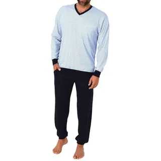 normann Pyjama Herren langarm Schlafanzug mit Bündchen Blau 48