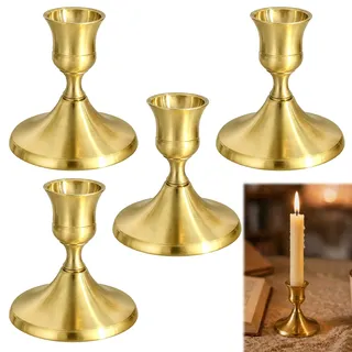 ikBrtaiay 4 Stück kerzenständer Gold Candle Holder kerzenhalter, Vintage Modern Dekoration für Tisch, Kamin, Esszimmer, Feste, Weihnachten, Hochzeit, Wohnzimmer, Adventskranz