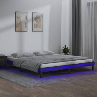 vidaXL Massivholzbett mit LED-Beleuchtung Grau 120x200 cm