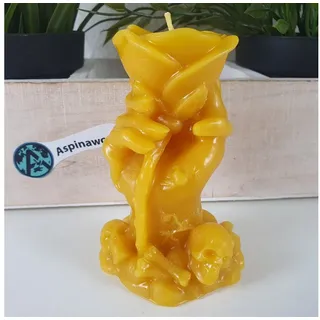 Aspinaworld Formkerze Hand Kerze mit Blume 9 cm – Kerze aus Bienenwachs gelb