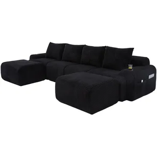 Redom Wohnlandschaft, Schwarz, Textil, 174x80x333 cm, Wohnzimmer, Sofas & Couches, Wohnlandschaften, Wohnlandschaften in U-Form