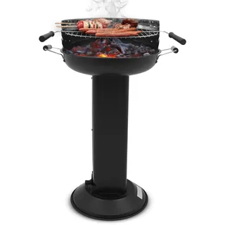 Holzkohlegrill edelstahl,Säulengrill,BBQ-Grill,inkl 5-fach höhenverstellbarem Grillrost, Lüftungsregler,Aschekasten und Aschekasten, für Camping, Garten, Schwarz 56 x 42,5 x 84 ø 39 cm
