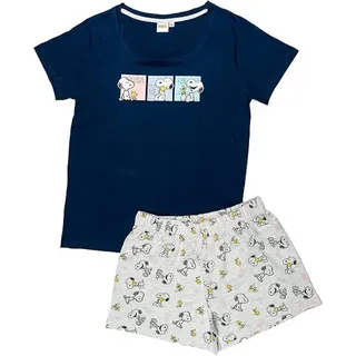 SNOOPY Peanuts Snoopy Schlafanzug Pyjama Set Kurzarm Oberteil mit Shorts blau/grau | Gr.: L