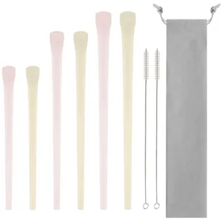 Anti-Falten-Trinkhalme mit Bürsten, 6 Stück Silikon Flacher Breiter Trinkhalm, Wiederverwendbarer Faltenfreie Strohhalme mit Reinigungsbürste und Tragetasche für Tassen verschiedener Größen