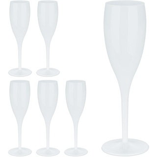 Relaxdays Sektgläser Kunststoff, 6er Set, bruchfest & BPA-frei, Mehrweg Champagner Gläser, 100 ml, Sektbecher, weiß
