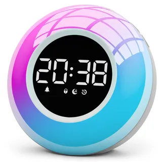 Kinderwecker mit White Noise Machine mit 30 Klänge für Kinder | Geschenk für Mädchen Junge, Einschlafhilfe,Sound Machine Wecker mit 12 Farben Nachtlicht, Timer, Klangtherapie,