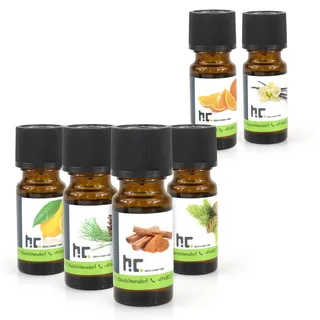 Höfer Chemie Duftöl Set mit 6 Düften Orange, Zitrone, Zimt, Kiefer, Vanille, Konifere für Duftlampen Diffuser Potpourris Aromatherapie Ätherisches Öl