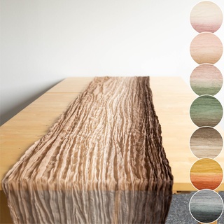 Halbach Seidenbänder Multicolor Tischläufer | Breite: 70 cm Länge: 300 cm | Tischtuch mit Farbverlauf, schmale Tischdecke in Baumwoll-Optik für Hochzeiten, Farbe: Natur/braun