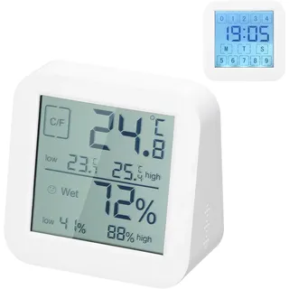 ERYUE Multifunktionale LCD-Digital-Hygrothermograph-Tischuhr mit Hintergrundbeleuchtetem Display für das Zeitmanagement (Weiß)