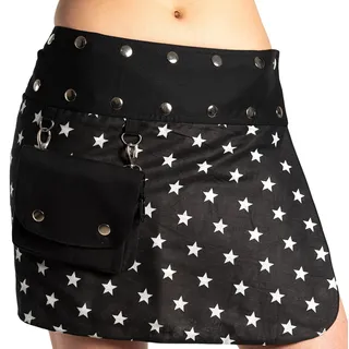 Damen Minirock aus Indien mit Tasche und 2 Mustern zum Wenden, Sommerrock kurz, Wenderock, Wickelrock Goa Gypsy Hüftschmeichler Rock - mit 18 Nieten Druckknöpfen, flexibel - Diverse Designs - Einheitsgröße