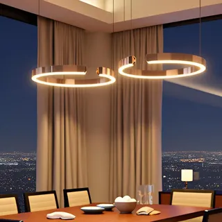 LED Pendelleuchte Modern Esstisch Hängelampe Round Ring Esszimmer Hängeleuchte Stufenlose Dimmung Wohnzimmer Kronleuchter Edelstahl Schirm Kreativ Lampe Restaurant Büro Deckenbeleuchtung(40+60cm)