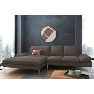 Ecksofa W.SCHILLIG "enjoy&MORE, Designsofa, elegant und bequem, L-Form", braun (braun z59), B:310cm H:87cm T:185cm, Chenille-Flachgewebe R66 (85% Polyester, 15% Nylon);Longlife Xtra-Leder Z59: Glattleder mit modischer Prägung. Hautstärke 0, 9 - 1, 1 mm;Stoff S37 (100% Polyester), Sofas, Ecksofa, mit Sitztiefenverstellung, Füße silber matt, Breite 310 cm