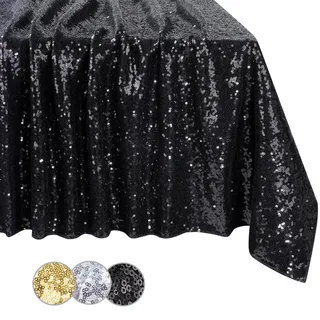 Tischdecke, Pailletten Tischdecke Outdoor Wetterfest Tischdecke 125x200cm für Hochzeit Geburtstag Weihnachten Graduation Verlobung Party Deko Schwarz