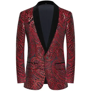PYJTRL Glänzende Pailletten-Anzugjacke für Herren, Klassische Florale Anzugjacke, modisch, geeignet für Partys, Hochzeiten, Bankette, Abschlussbälle - 3XL