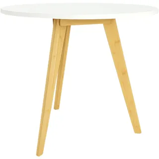 Begryf Runder Beistelltisch, Couchtisch skandinavisch, weißer Tisch mit Bambusbeinen, moderner Sofatisch Kaffeetisch, Kleiner Wohnzimmertisch, Nachttisch platzsparend & pflegeleicht, minimalistisches