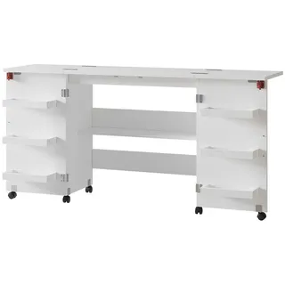 Vicco Nähtisch Carmen, Weiß, 160 x 80.2 cm mit 6 Regalfächer, Nähzubehör, Weiss