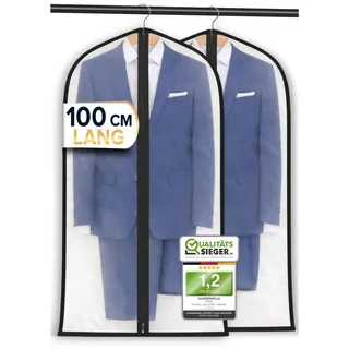 FiRiO® 2 x Premium Kleidersäcke mit Reißverschluss - Transparente Kleiderhülle für Anzug, Hemd & Co - Kleidersäcke mottensicher, atmungsaktiv & wasserfest - Kleiderschutzhüllen - Größe: 100x60cm