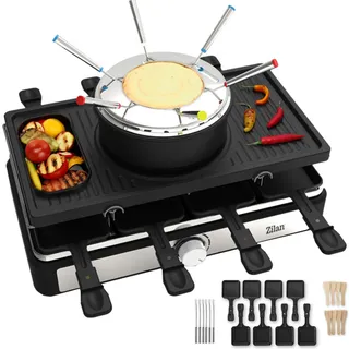 Raclette Grill mit Fondue Set 8 Personen Grillplatte Tischgrill Elektrogrill