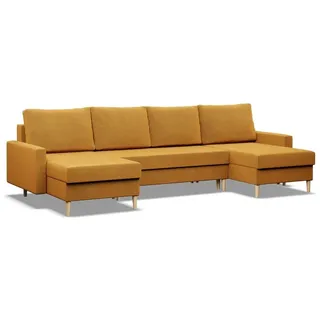 Ecksofa mit Schlaffunktion, Wendekissen, Sofa U-form BLANK Gelb, 294x140cm - Gelb