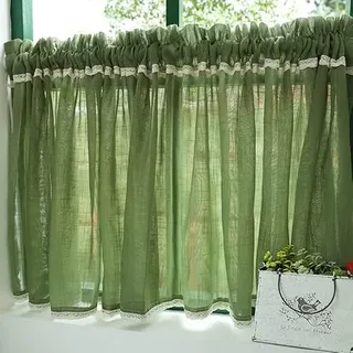 Devola Vorhang landhausstil grün kurzgardine transparent scheibengardinen küche gardinen mit leinenoptik Vintage bistrogardine mit Häkelspitze Kurzstore BxH 200x60cm 1er Pack