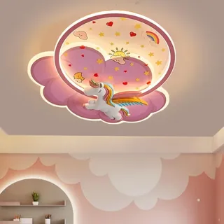 WJLL LED Deckenleuchte Modern Kinderzimmer Lampe Rosa Einhorn Deckenlampe 72W Dimmbar 3000K-6500K mit Fernbedienung Kronleuchter Schlafzimmer Babyzimmer Arbeitszimmer Beleuchtung Decke Licht B