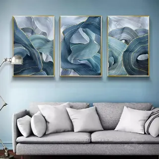 BDKCYO Blau Gold Marmor Leinwand Bilder 3er Set, Moderne Wohnzimmer Wandbilder Blau Textur Poster, Ohne Rahmen Wandposter, Abstrakt Kunst Art Bilder (C,30x40 cm)