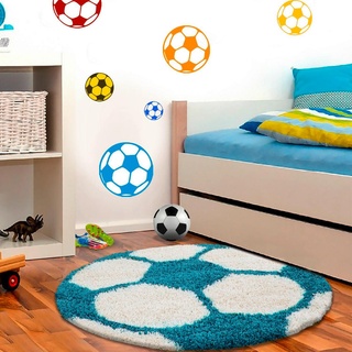 Ben'n'jen Kinderteppich, Blau, Textil, Fußball, rund, Oeko-Tex® Standard 100, pflegeleicht, Teppiche & Böden, Teppiche, Runde Teppiche