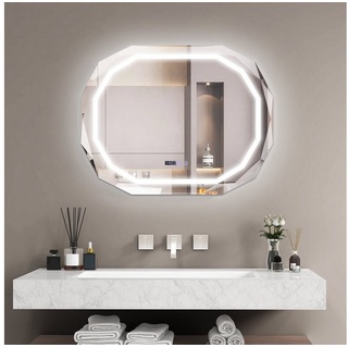 COSTWAY Badspiegel, Touch LED Spiegel, oval weiß