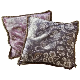Loberon Kissenhülle 2er Set Lalluga, Blumenmuster mit Paisley-Flair, mit Reizenden Baumwollfransen, Kuschelig Weich, Kissenbezüge, Wohn-Accessoires, Baumwolle, lila