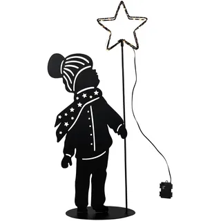 Led Metall Weihnachts Aufsteller Kind Mit Stern Mit Timer - 60 Cm - Deko Silhouetten Bild Warm Weiß Beleuchtet Batterie Betrieben - Weihnachten Advent Winter Garten Deko Beleuchtung