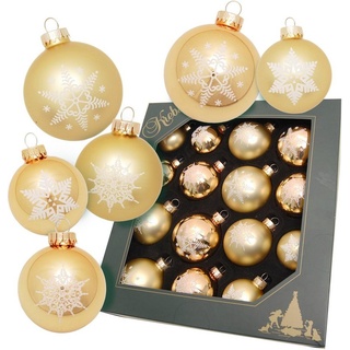 Krebs Glas Lauscha Weihnachtsbaumkugel Schneeflocke goldfarben (16 St), Weihnachtsdeko, Christbaumschmuck, Christbaumkugeln aus Glas goldfarben