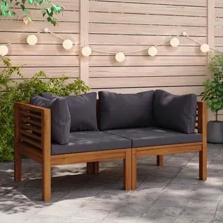 Ecksofas 2 Stk. Mit Dunkelgrauen Kissen Massivholz Teak