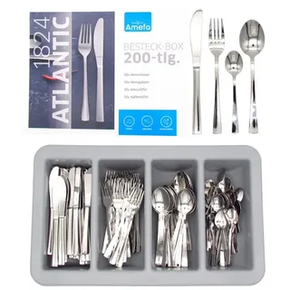 steinwohn Besteck-Set Gastro 200-teilig – 18/10 Edelstahl 2,5 mm Extra Stark, Hochglanz, 50 Personen, Gastronomie-Qualität inkl. Besteckkasten silberfarben