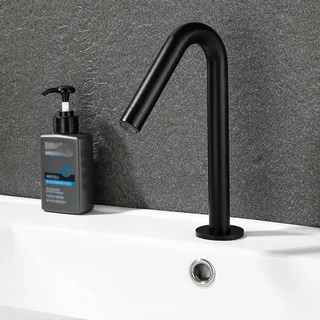 XJTNLB Mischbatterie Waschbecken Sensor Wasserhahn Warm Kalt Waschtischarmatur Sensor Batterie Waschbecken Armaturen,Schwarz,Niedrig