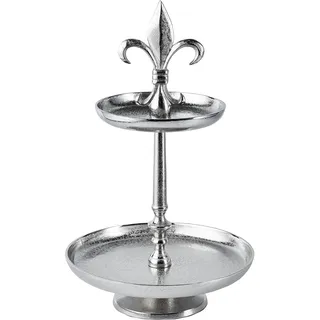 Etagere Lilie 2-Stöckig Dekoteller Schale Deko Dekoration - Servierplatte Groß aus Metall Aluminium - Silber Luxus - Tischdeko Hochzeit - Weihnachtsdeko für Wohnzimmer, Esszimmer oder Küche - 50 cm