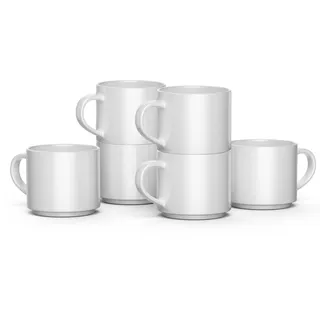 Cricut stapelbarer Keramikbecher, weißes Kaffeetassen-Set, 300 ml, 6 Becher