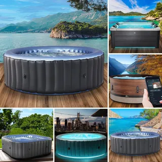 BRAST Whirlpool aufblasbar MSpa | 4-8 Personen | viele Modelle rund und eckig | Ø 125-224cm | In- Outdoor Pool | bis zu 144 Massagedüsen | inkl. Aufblasfunktion Abdeckung Timer Heizung | Bergen 8