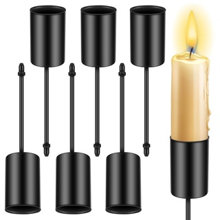 Atuoxing 6 STK Adventskranz Kerzenhalter, Metall Stabkerzenhalter mit Dorn, Schwarz Kerzentüllen, Kerzenhalter Stabkerze für Adventskranz Deko Weihnachten (Schwarz)