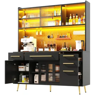 Okwish Sideboard, Schwarz, Holzwerkstoff, 145x171x39 cm, Wohnzimmer, Kommoden & Sideboards, Sideboards