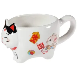 Lachineuse 2572 Tasse mit japanischer Katze, Glücksbringer, Porzellan, Weiß