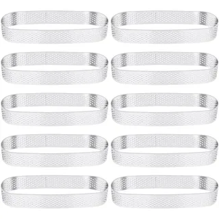 Wrtysully 10Er Pack Ovaler Torten Ring,Perforierter Backen Ring,GebäCk Ring,Rostfreier Stahl Kuchen TöRtchen Form Ringe,Backen TöRtchen Ring