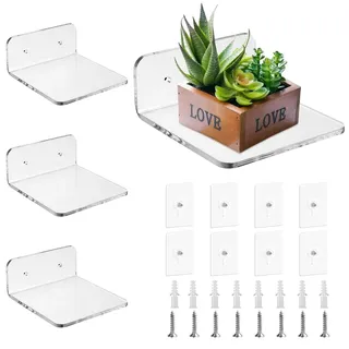 LPAMABA 4 Stück Wandregal Transparent Acryl, 10cm klare kleine Wandregale 4mm Stärke Acryl Schwebendes Regalbrett Schweberegal Ohne Bohren Displayregal Wand für Funko Pop Figuren, Home Decor