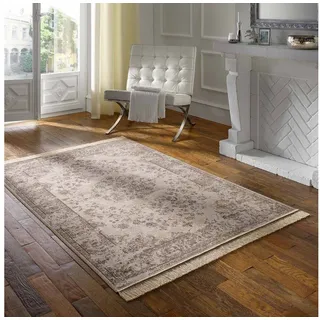 TaraCarpet Teppich Palazzo Royal Kerman, rechteckig, Höhe: 6 mm, Kerman Seiden Optik taupe Wohnzimmer Schlafzimmer Esszimmer 67x105 braun 67 cm x 105 cm x 6 mm