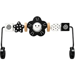Kinhzrude Spielzeug für Babywippe, Kompatibel mit BabyBjorn Wippe Balance Soft & Bliss, Drehbarer Holz Spielbogen für Babys, Sensorisches Entwicklungsspielzeug (Schwarz-weißes Lächeln)