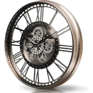 TOKTEKK Wanduhr Große 70cm mit Bewegliche Zahnrad, Vintage Retro Industriell Metall Wanduhr Romische Zahlen für Zimmer Zuhause KüChe Schlafzimmer Büro Schule (Vintage graue Bronze)