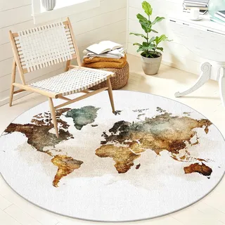 Generisch Weltkarte Runder Teppich rutschfest Karte Teppiche Rund mit Nautische Motiv, Teppich Weicher Kurzflor für Wohnzimmer Schlafzimmer Weicher Kurzflor Home Deko 180 cm