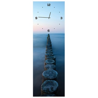 levandeo Wanduhr aus Glas 20x60cm Uhr als Glasbild Ozean Meer Strand Steg Sonnenuntergang Deko